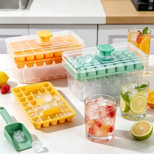Double-layer 68-grid Push-type Deicing Ice Cube Tray with Storage Box Portable Ice Box with Ice Shovel Household Ice Making Set