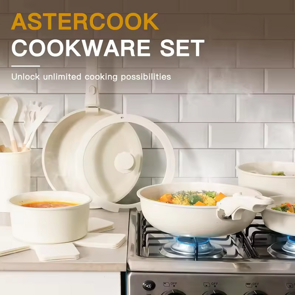 21 Pcs Pots and Pans Set Non Stick, Ceramic Cookware Set Detachable Handle, RV Kitchen Cooking Set Removable Handles, Oven Safe