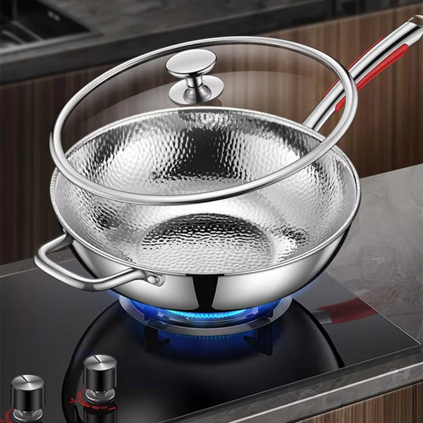 30cm Pure Titanium Round Bottom Wok Uncoated Non-stick Pan Can Be Used in Concave Induction Cooker, Household Stir-frying
