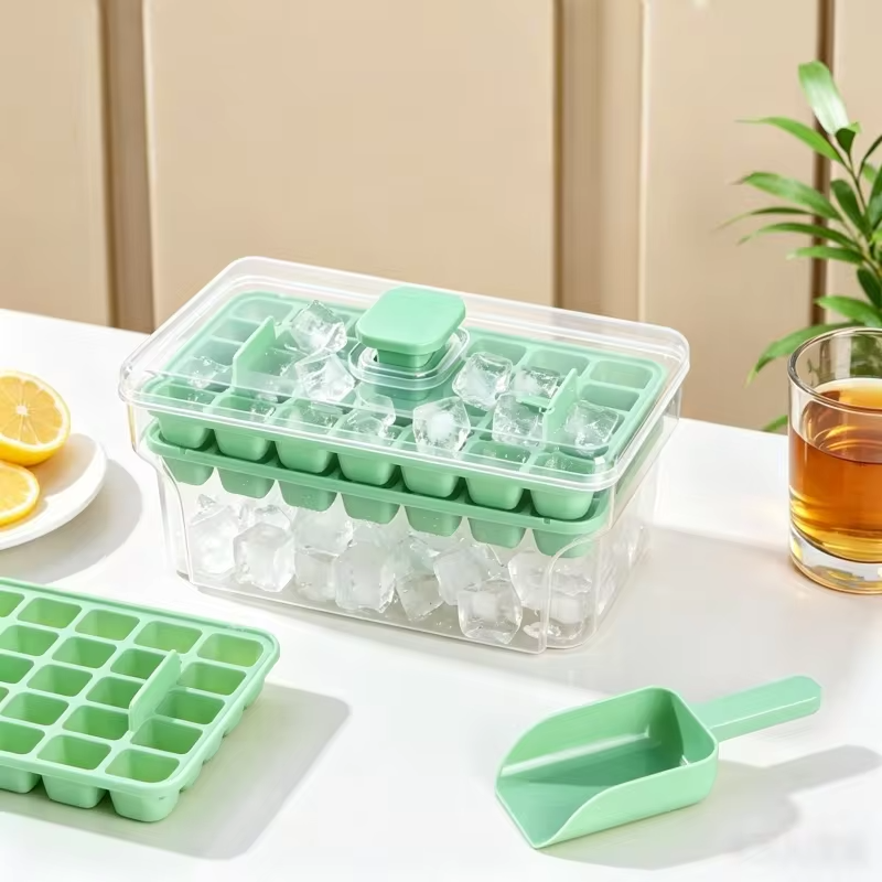 Double-layer 68-grid Push-type Deicing Ice Cube Tray with Storage Box Portable Ice Box with Ice Shovel Household Ice Making Set