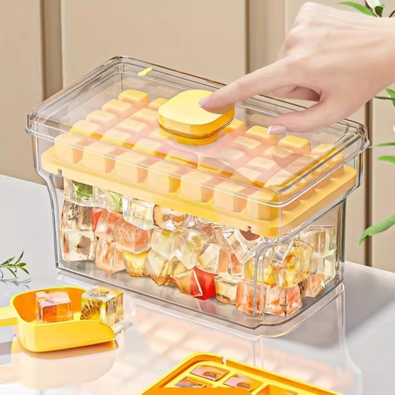 Double-layer 68-grid Push-type Deicing Ice Cube Tray with Storage Box Portable Ice Box with Ice Shovel Household Ice Making Set