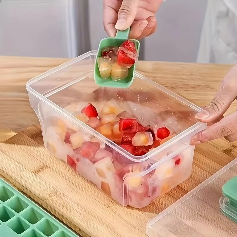 Double-layer 68-grid Push-type Deicing Ice Cube Tray with Storage Box Portable Ice Box with Ice Shovel Household Ice Making Set