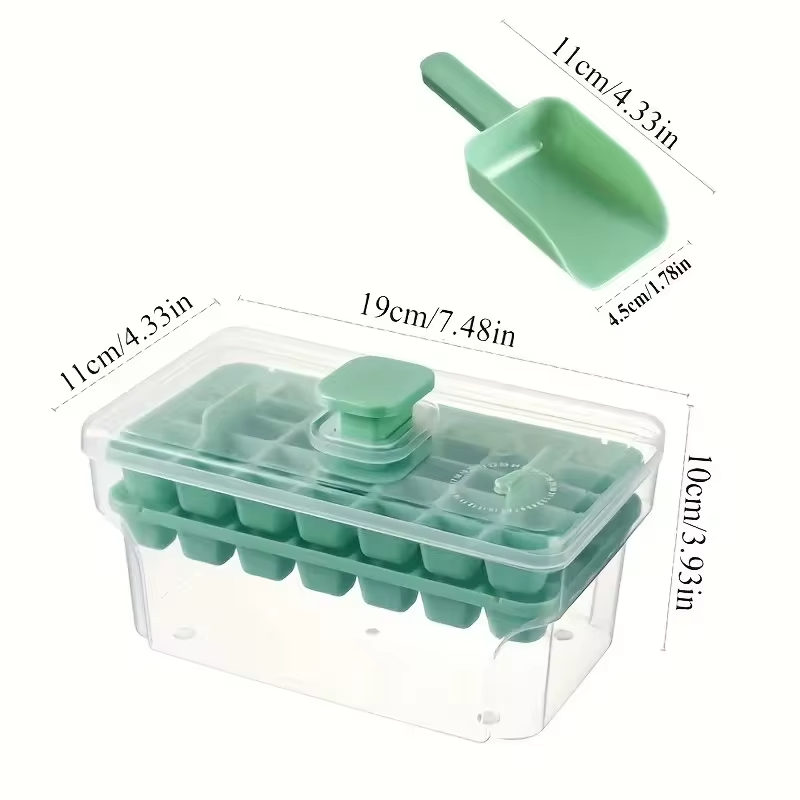 Double-layer 68-grid Push-type Deicing Ice Cube Tray with Storage Box Portable Ice Box with Ice Shovel Household Ice Making Set