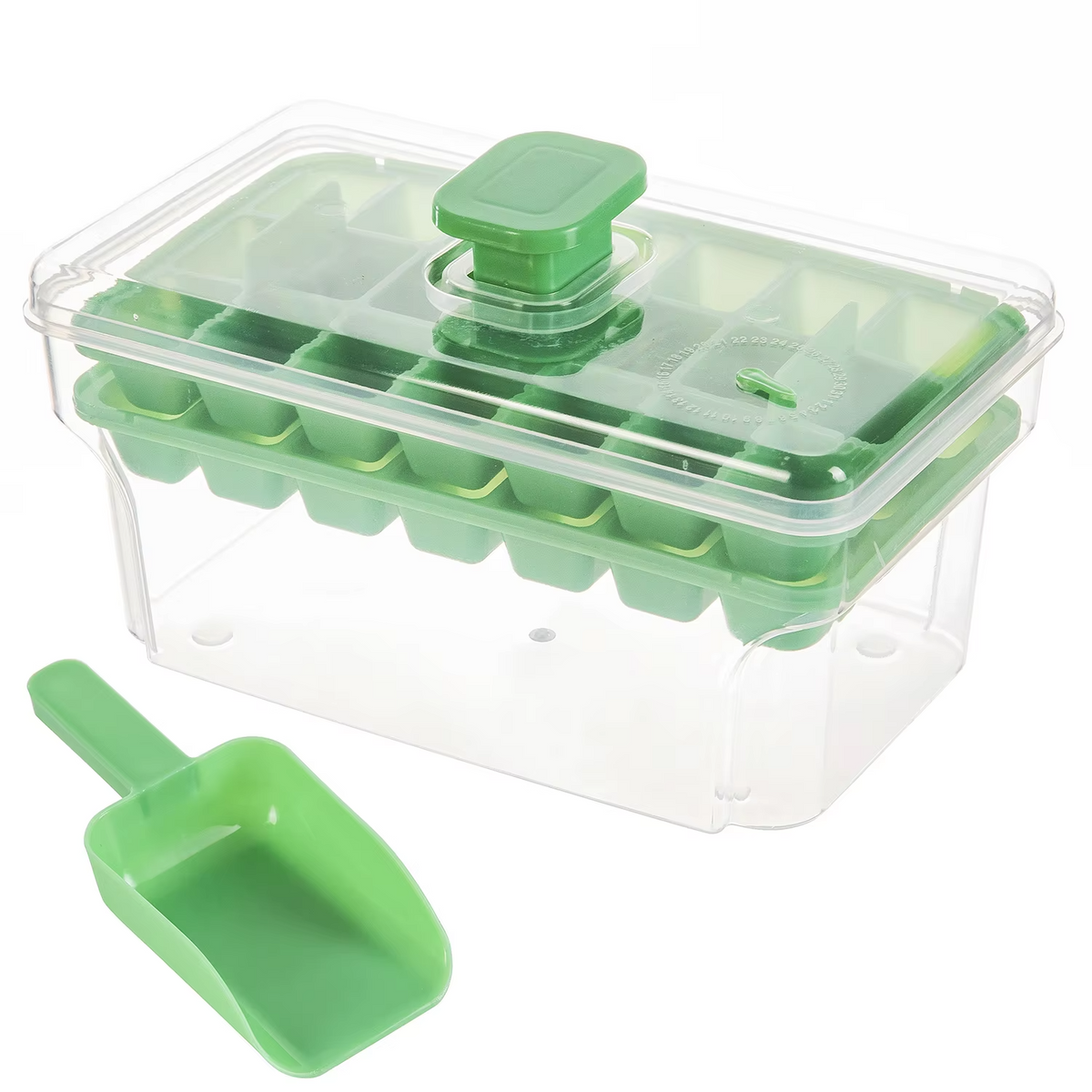 Double-layer 68-grid Push-type Deicing Ice Cube Tray with Storage Box Portable Ice Box with Ice Shovel Household Ice Making Set