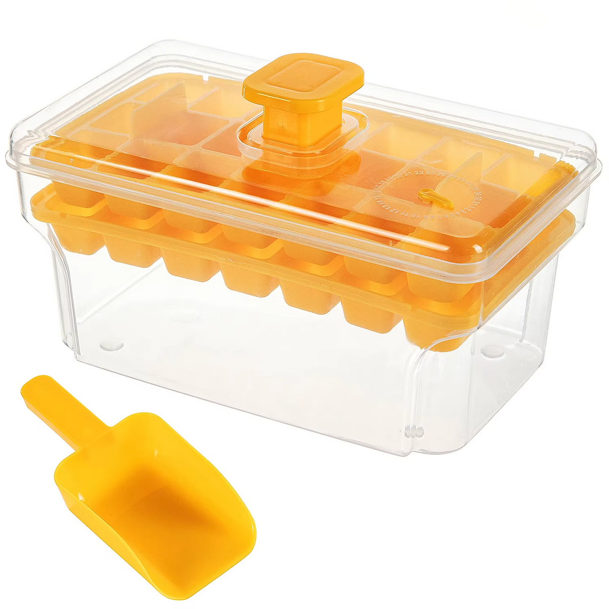 Double-layer 68-grid Push-type Deicing Ice Cube Tray with Storage Box Portable Ice Box with Ice Shovel Household Ice Making Set