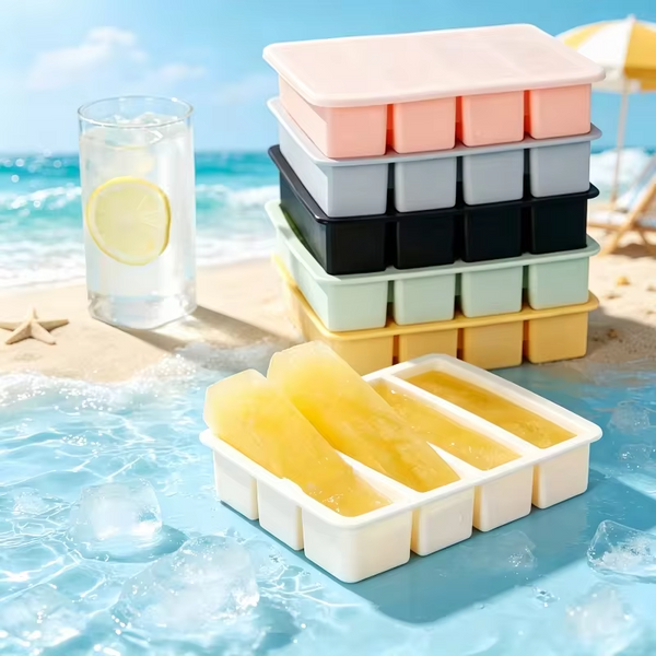 4 Grid Rectangular Silicone Ice Cube Mold with Lid Household Food Grade Ice Grid Tray Whiskey Ice Box