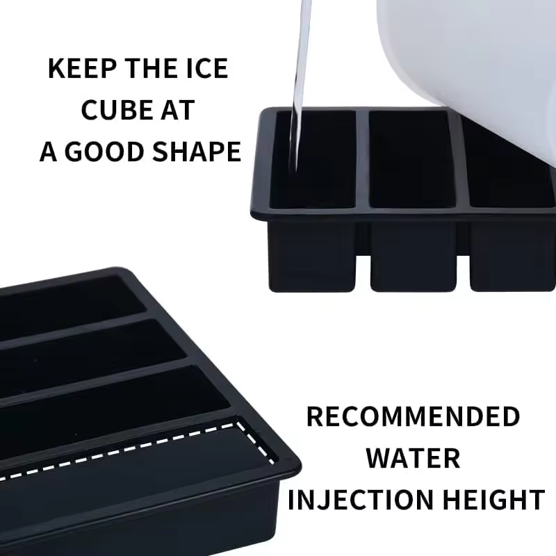 4 Grid Rectangular Silicone Ice Cube Mold with Lid Household Food Grade Ice Grid Tray Whiskey Ice Box