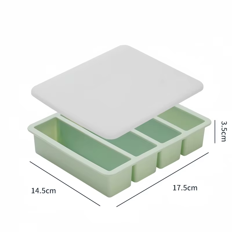 4 Grid Rectangular Silicone Ice Cube Mold with Lid Household Food Grade Ice Grid Tray Whiskey Ice Box