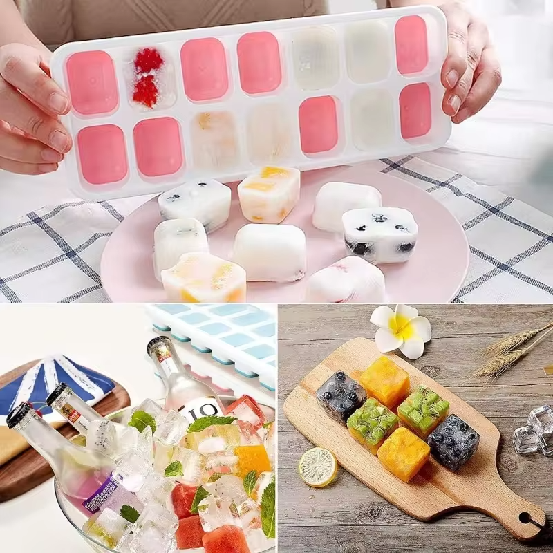 14 Grid Square Silicone Ice Cube Mold with Lid Household Homemade Frozen Ice Tool Cocktail Frozen Ice Mold