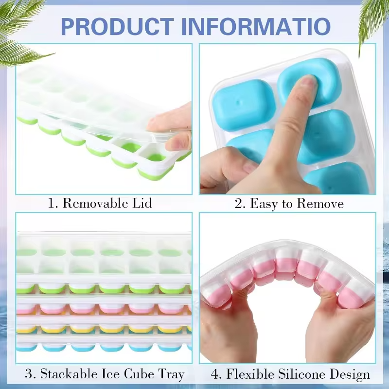 14 Grid Square Silicone Ice Cube Mold with Lid Household Homemade Frozen Ice Tool Cocktail Frozen Ice Mold