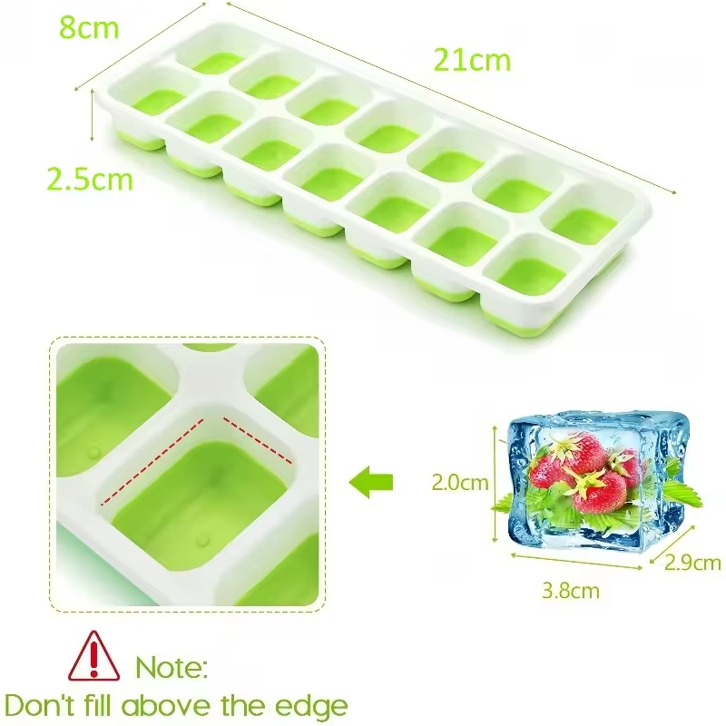 14 Grid Square Silicone Ice Cube Mold with Lid Household Homemade Frozen Ice Tool Cocktail Frozen Ice Mold