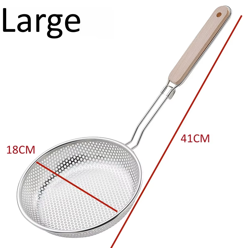 Stainless Steel Colander Fine Mesh Skimmer Spoon with Wooden Handle Used for Cooking Food Large Kitchen Frying Filter
