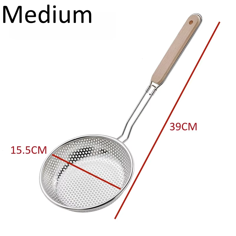 Stainless Steel Colander Fine Mesh Skimmer Spoon with Wooden Handle Used for Cooking Food Large Kitchen Frying Filter