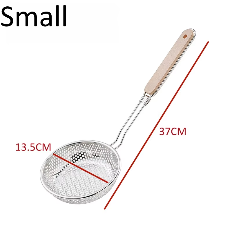 Stainless Steel Colander Fine Mesh Skimmer Spoon with Wooden Handle Used for Cooking Food Large Kitchen Frying Filter