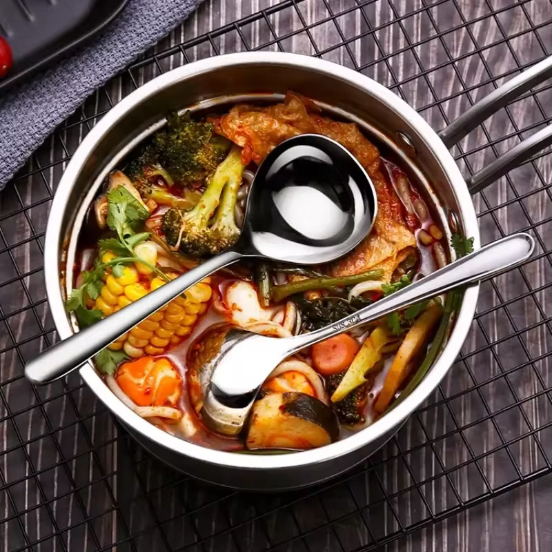 304 Stainless Steel Spoon Soup Spoon Rice Spoon LongHandle Tableware Set Kitchen Utensils Suitable for Cooking and Serving Soups