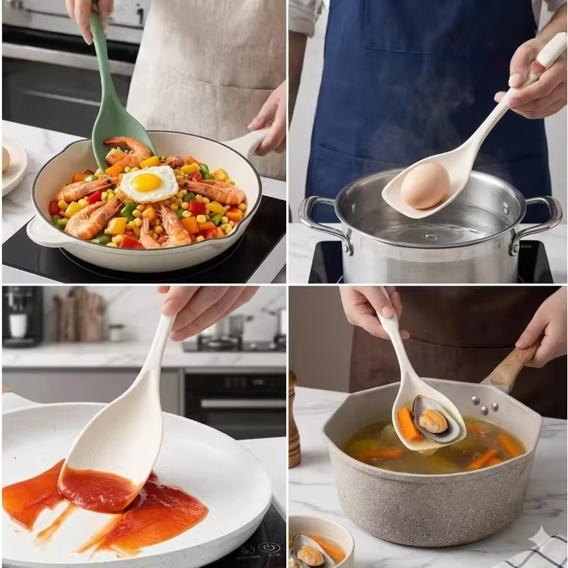 Multifunctional Silicone Spatula Spoon Comfortable Grip  Non-slip Handle Cookware Mixing Spoon Silicone Tableware Spoon