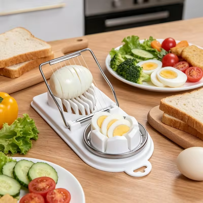 Multifunctional Egg Cutter PP Base Stainless Steel Wire Drawing Egg Cutter Fancy Divider Egg Cutting Tool Kitchen Tools