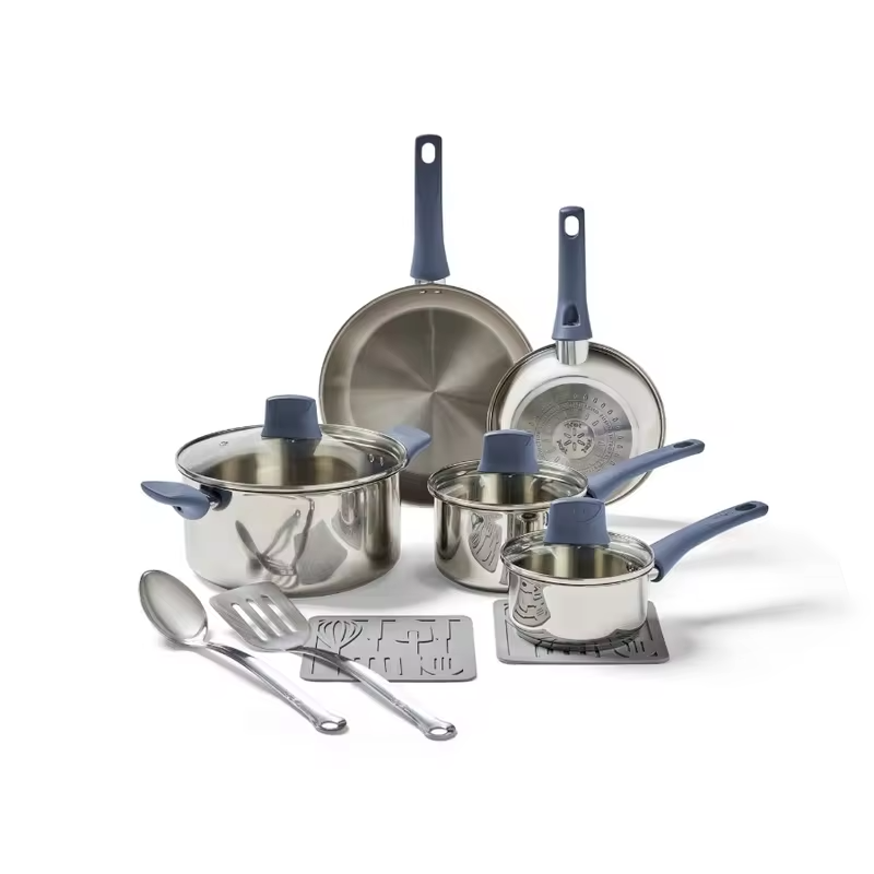 Daily Cook Stainless Steel 12 Piece Pots and Pans Cookware Set Ocean Blue Handles