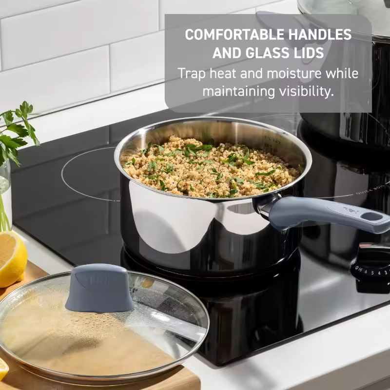 Daily Cook Stainless Steel 12 Piece Pots and Pans Cookware Set Ocean Blue Handles