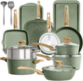 17 Piece Pots and Pans Set Non Stick, Nonstick Induction Granite Kitchen Cookware Sets, Induction Cookware Frying Pans, Nonstick