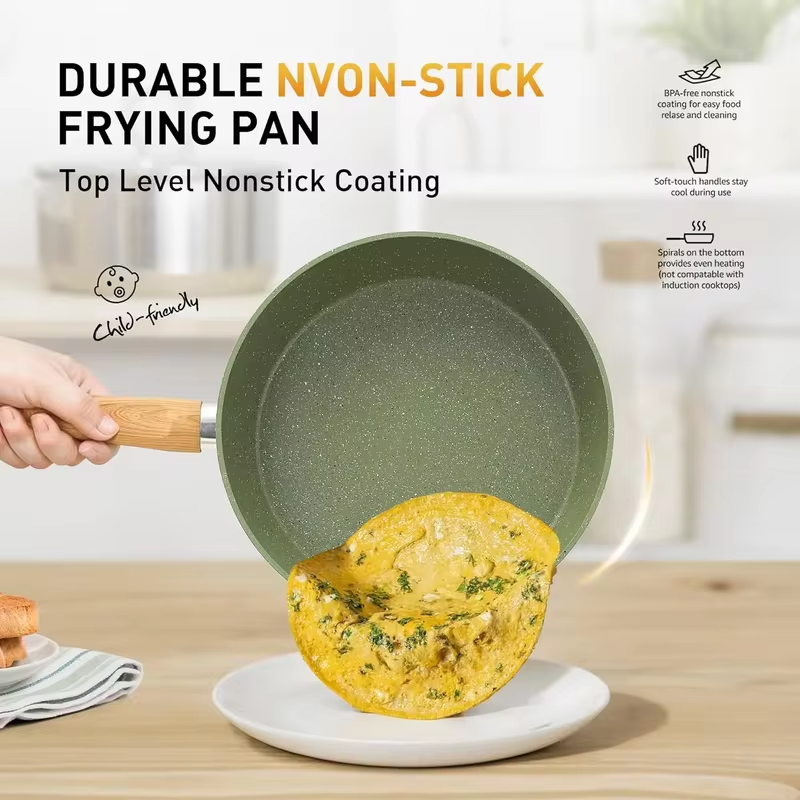 17 Piece Pots and Pans Set Non Stick, Nonstick Induction Granite Kitchen Cookware Sets, Induction Cookware Frying Pans, Nonstick