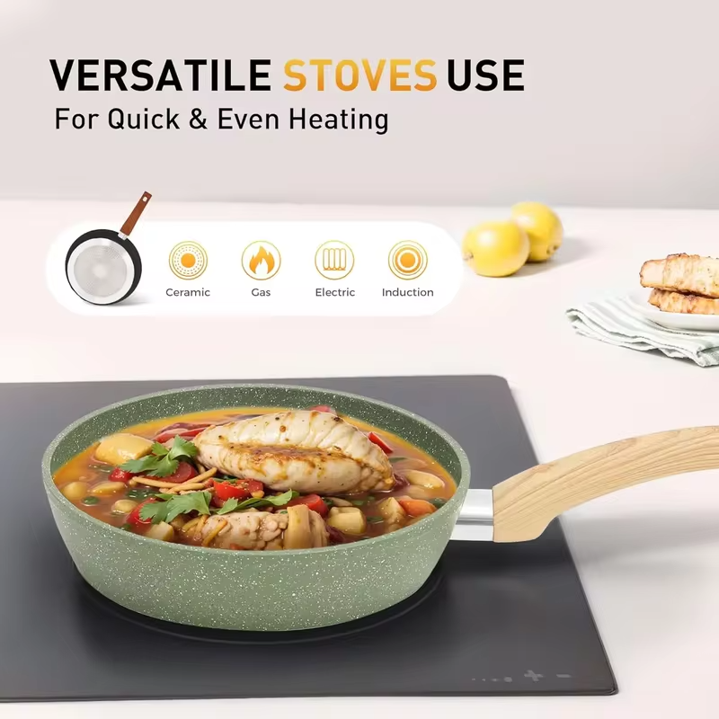 17 Piece Pots and Pans Set Non Stick, Nonstick Induction Granite Kitchen Cookware Sets, Induction Cookware Frying Pans, Nonstick