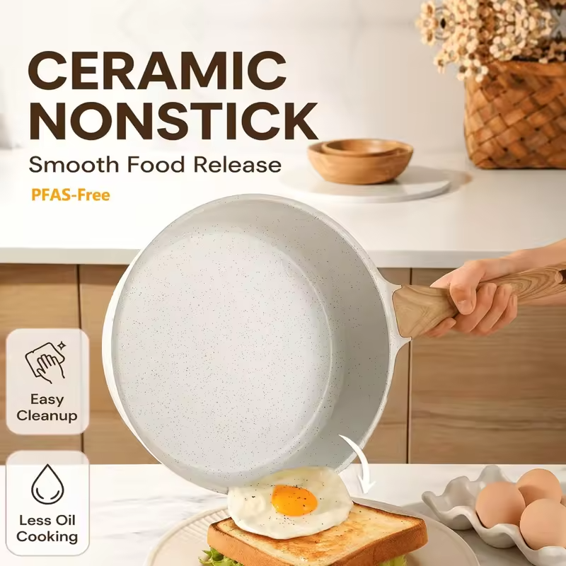 Nonstick Ceramic Cookware Set, 13-Piece Non-toxic Pots and Pans Set, Healthy Kitchen Cooking Set with Stay-Cool Handles, Silicon