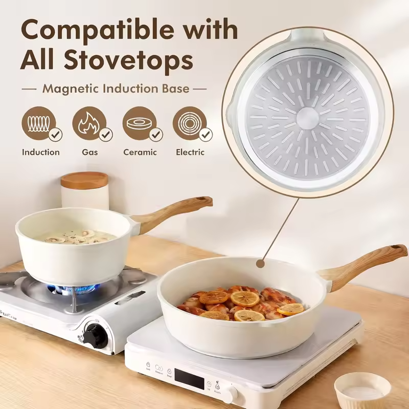 Nonstick Ceramic Cookware Set, 13-Piece Non-toxic Pots and Pans Set, Healthy Kitchen Cooking Set with Stay-Cool Handles, Silicon