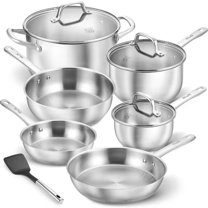 KOCH SYSTEME CS 18/10 Stainless Steel Cookware Set 10 Piece Induction Compatible Pots and Pans Set for Home Professional