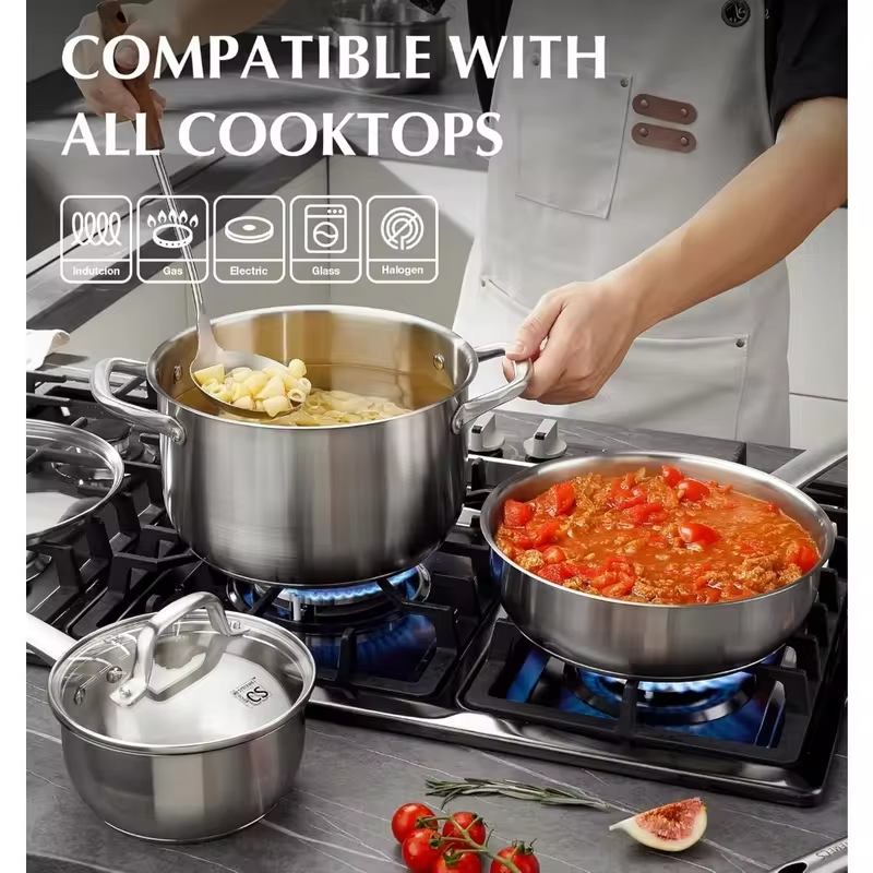 KOCH SYSTEME CS 18/10 Stainless Steel Cookware Set 10 Piece Induction Compatible Pots and Pans Set for Home Professional