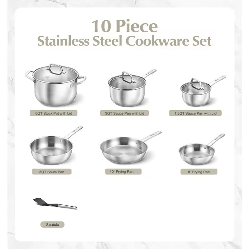 KOCH SYSTEME CS 18/10 Stainless Steel Cookware Set 10 Piece Induction Compatible Pots and Pans Set for Home Professional