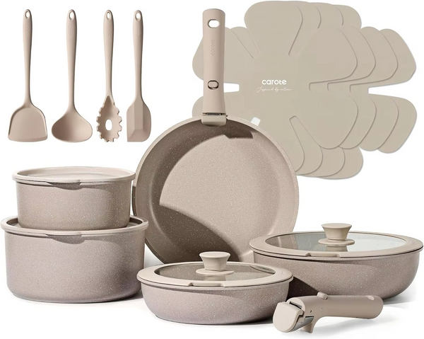 19pcs Pots and Pans Set Non Stick, Nonstick Cookware Set Detachable Handle, Induction Kitchen Cooking Sets with Removable Handle