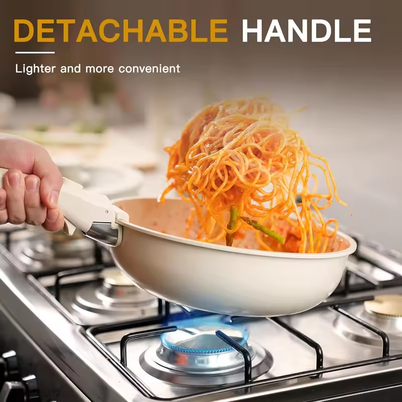 21 Pcs Pots and Pans Set Non Stick, Ceramic Cookware Set Detachable Handle, RV Kitchen Cooking Set Removable Handles, Oven Safe