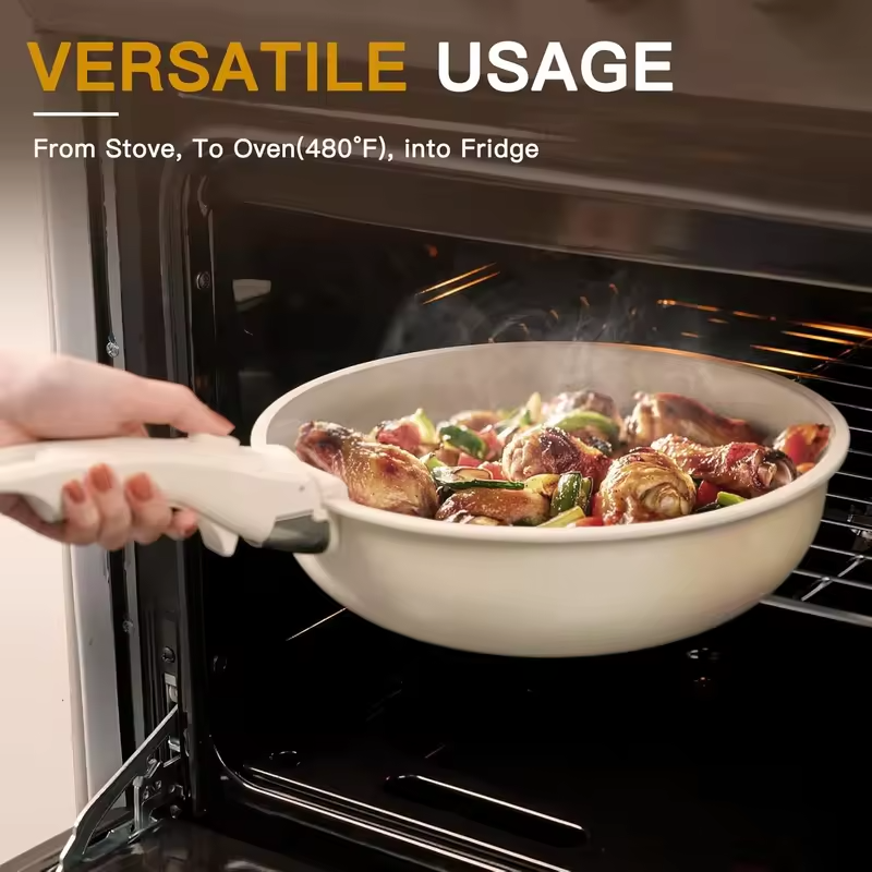 21 Pcs Pots and Pans Set Non Stick, Ceramic Cookware Set Detachable Handle, RV Kitchen Cooking Set Removable Handles, Oven Safe