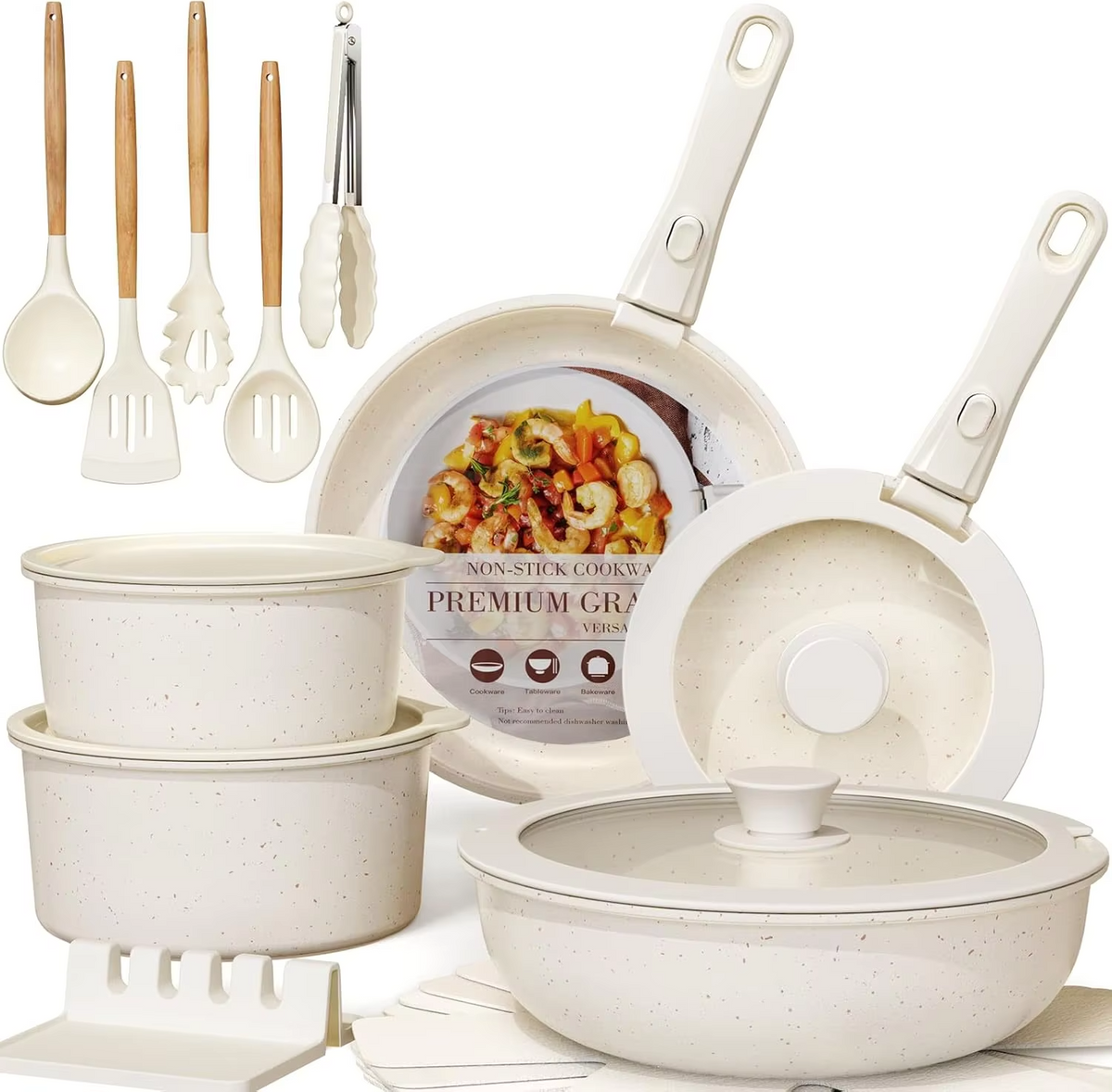 21 Pcs Pots and Pans Set Non Stick, Ceramic Cookware Set Detachable Handle, RV Kitchen Cooking Set Removable Handles, Oven Safe