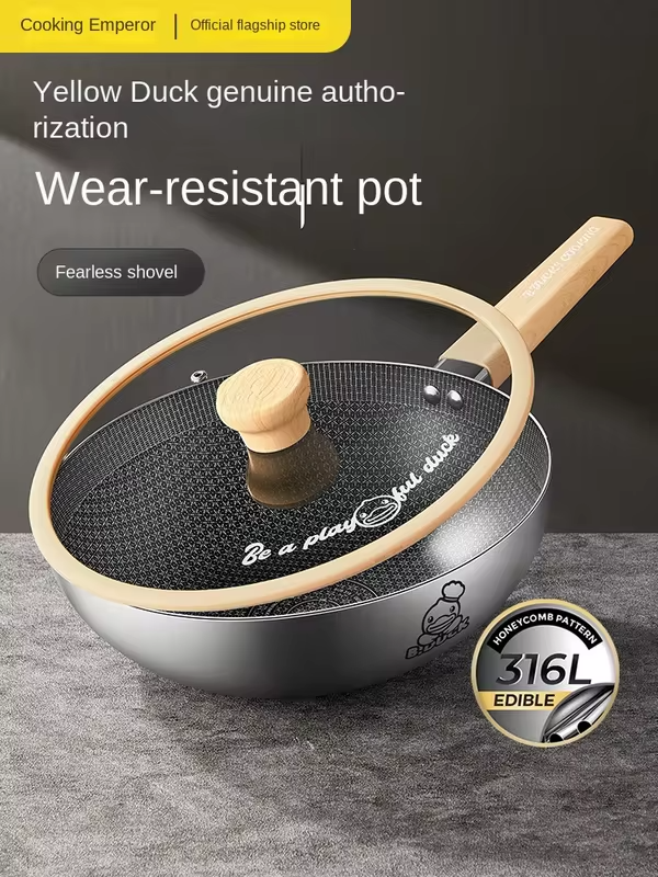 Cooker King Wok 316 Stainless Steel Non-Stick Pan Household Available Steel Shovel Induction Cooker Gas Universal