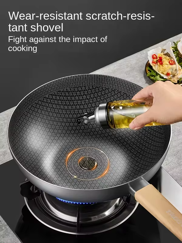 Cooker King Wok 316 Stainless Steel Non-Stick Pan Household Available Steel Shovel Induction Cooker Gas Universal