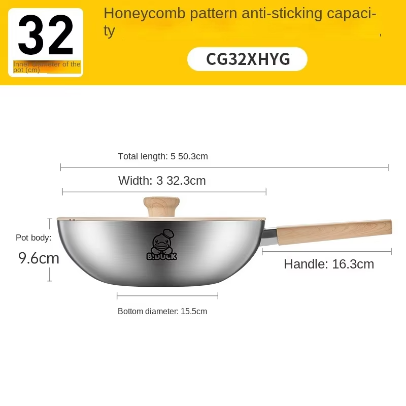 Cooker King Wok 316 Stainless Steel Non-Stick Pan Household Available Steel Shovel Induction Cooker Gas Universal