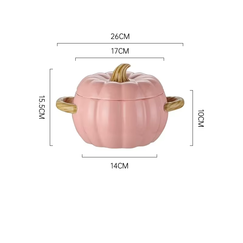Ceramic Soup pot with lid Creative Pumpkin shape Binaural Soup Bowl Household Large Soup Noodle Bowl Halloween Decoration