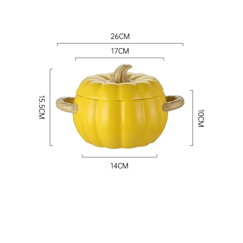 Ceramic Soup pot with lid Creative Pumpkin shape Binaural Soup Bowl Household Large Soup Noodle Bowl Halloween Decoration