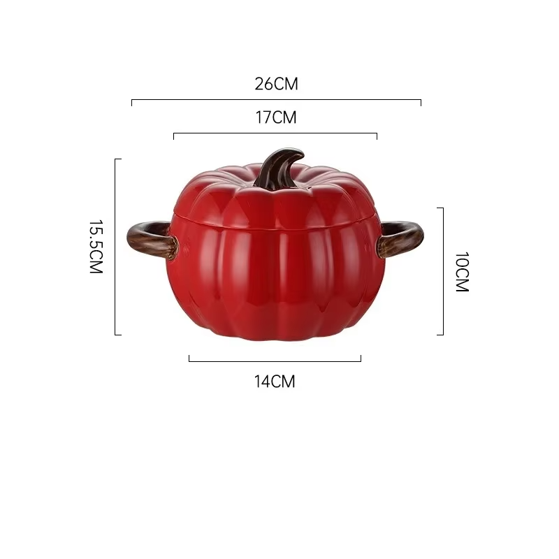 Ceramic Soup pot with lid Creative Pumpkin shape Binaural Soup Bowl Household Large Soup Noodle Bowl Halloween Decoration