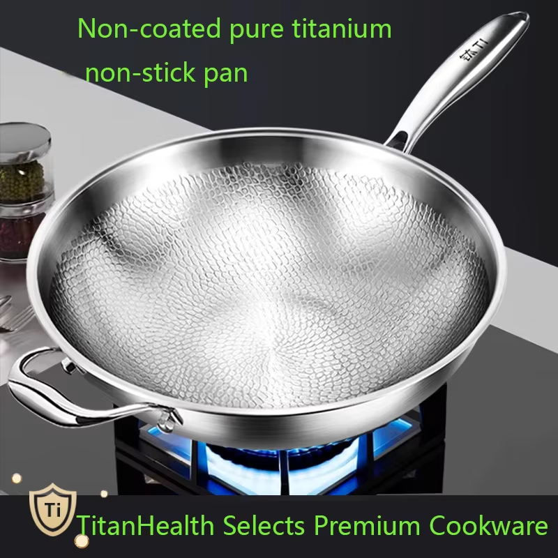 Kengqiang Pure Titanium Frying Pan Uncoated Non Stick Pan Fish Scale Hammer Pattern Titanium Alloy Wok Kitchen Custom Cookwares