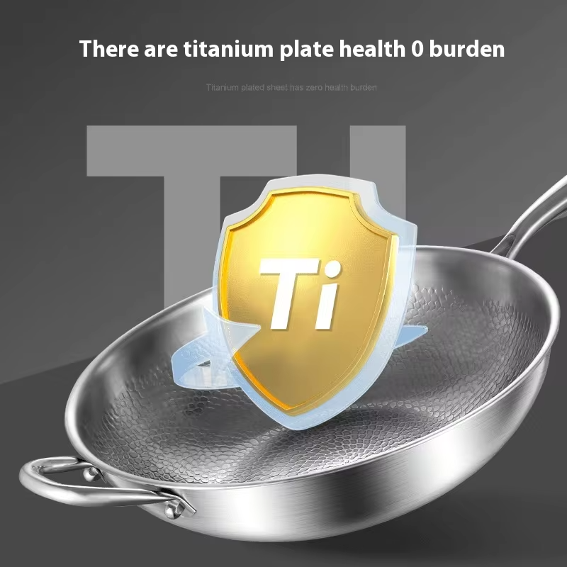 Kengqiang Pure Titanium Frying Pan Uncoated Non Stick Pan Fish Scale Hammer Pattern Titanium Alloy Wok Kitchen Custom Cookwares