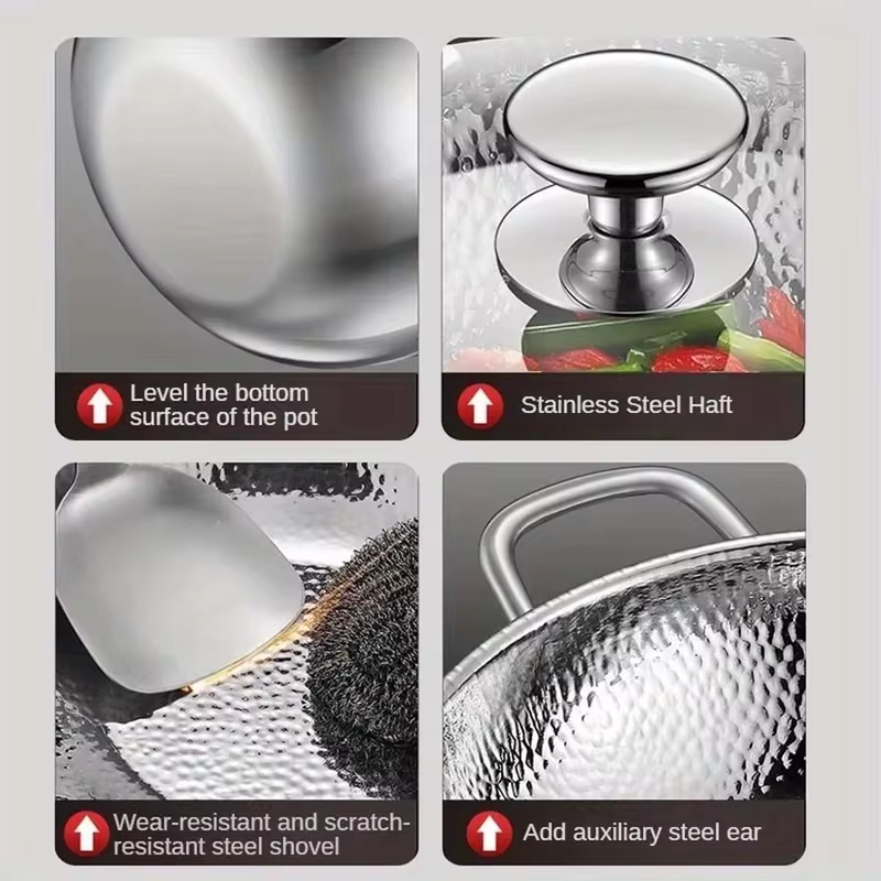 30cm Pure Titanium Round Bottom Wok Uncoated Non-stick Pan Can Be Used in Concave Induction Cooker, Household Stir-frying