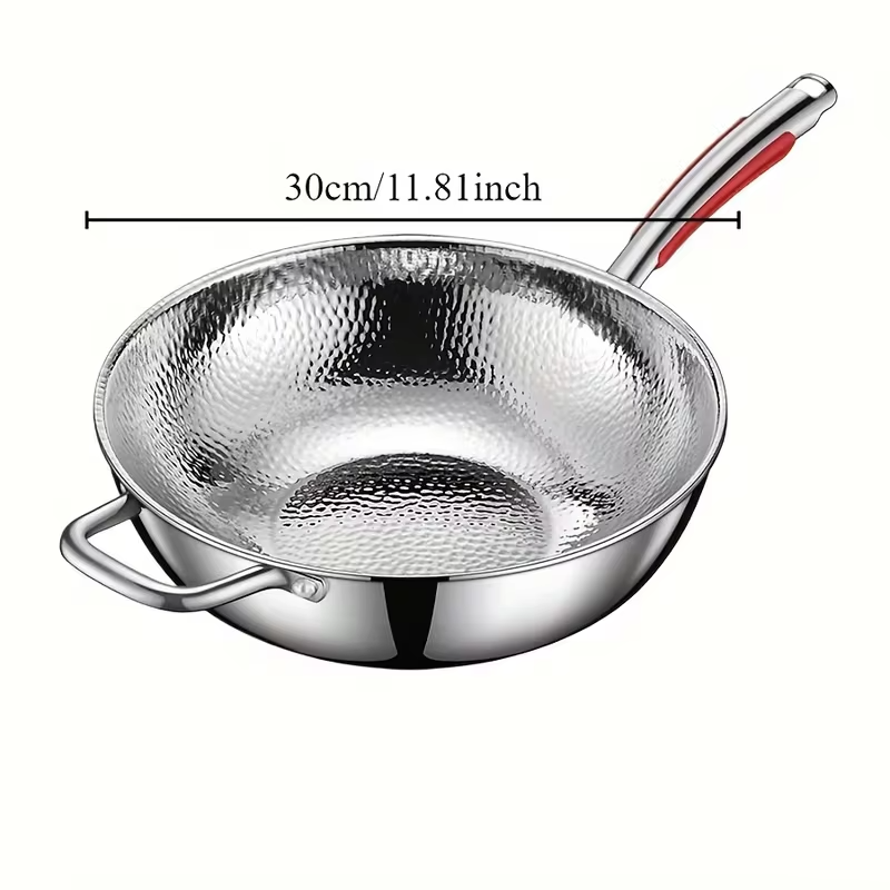 30cm Pure Titanium Round Bottom Wok Uncoated Non-stick Pan Can Be Used in Concave Induction Cooker, Household Stir-frying