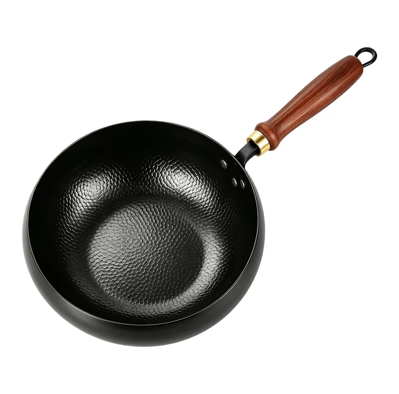 Household Frying Pan Multi-Purpose Stir Fry Pot Hand-Forged Hammered Wok Kitchen Cookware Deep Round Bottom Wok for Gas Stove and Induction Cooker