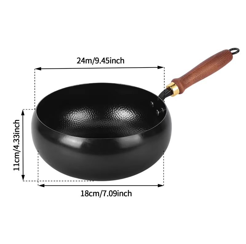 Household Frying Pan Multi-Purpose Stir Fry Pot Hand-Forged Hammered Wok Kitchen Cookware Deep Round Bottom Wok for Gas Stove and Induction Cooker