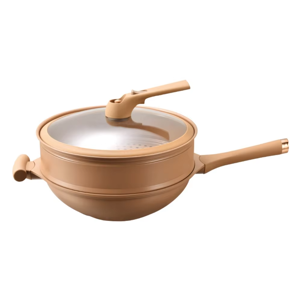 1Pcs Nonstick Clay Wok Frying Pan Pressure Frying Pan Health Preserving Frying Pan Die Cast Pan Multifunctional Kitchen Wok