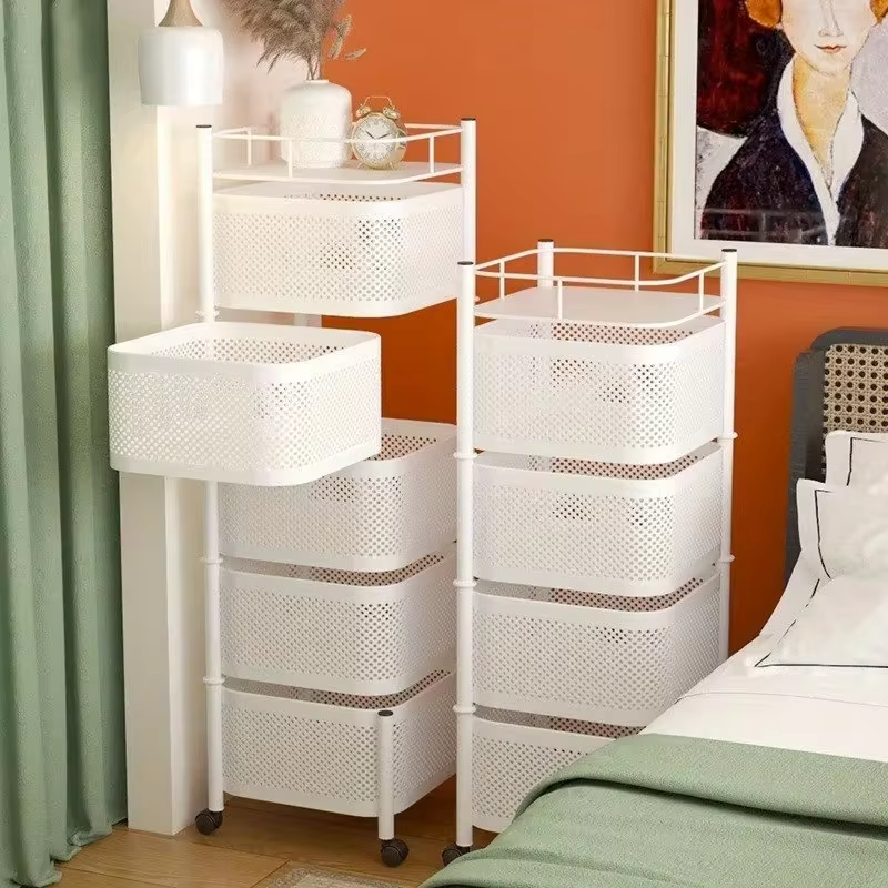 Multi Functional Kitchen Rotating Storage Rack with Multiple Layers and Rollers Rotating Fruit and Vegetable Basket Storage Rack