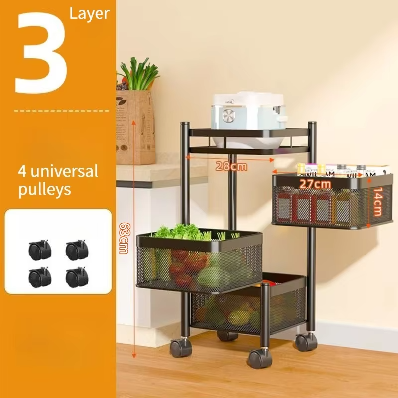 Multi Functional Kitchen Rotating Storage Rack with Multiple Layers and Rollers Rotating Fruit and Vegetable Basket Storage Rack